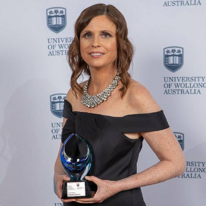 Recognition: Natalie Chapman with her University of Wollongong Alumni Award for Innovation and Entrepreneurship. 

