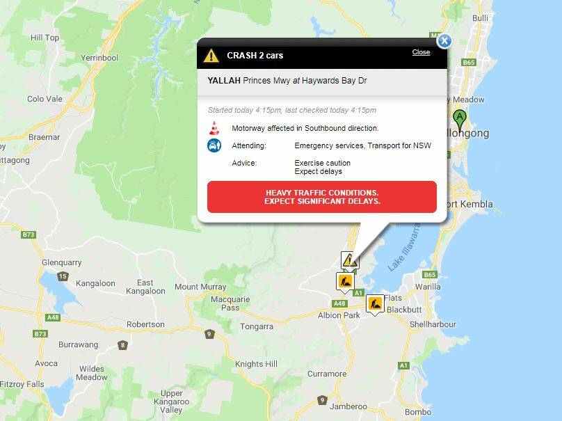 Multiple crashes on Princes Mwy at Yallah and Albion Park Rail