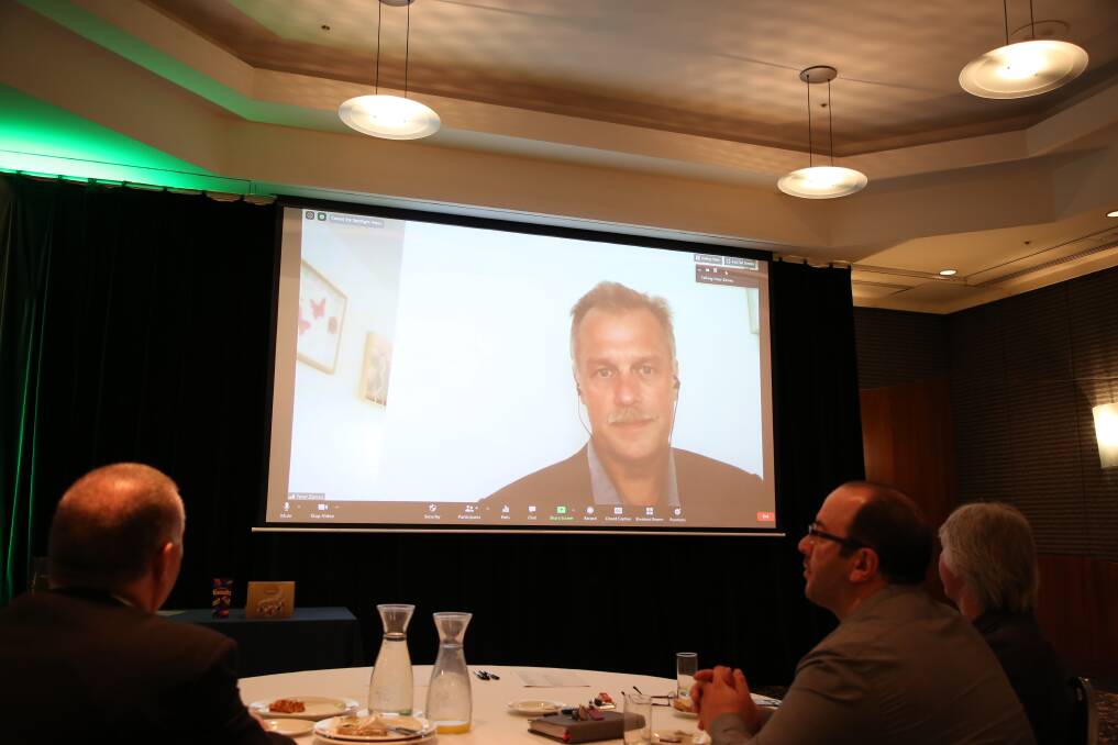 Hydrogen cars: H2X Australia's Peter Zienau speaking live from Melbourne to 100 people attending an i3net breakfast at the Novotel on Tuesday. 