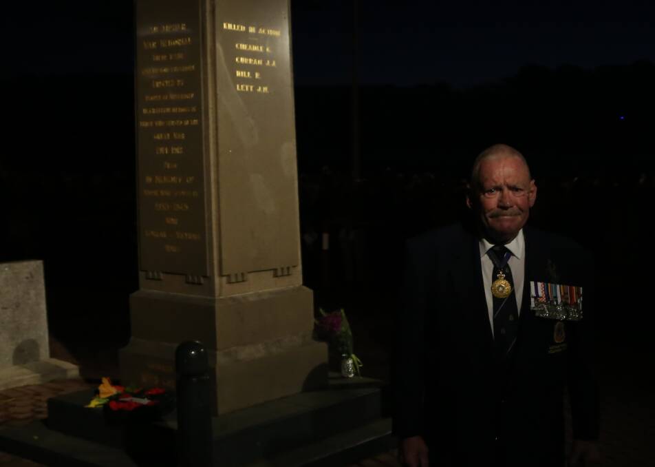 Scholarship announcement: National Anzac Centenary Advisory Board Major-General Hori Howard at Austinmer Beach for the ANZAC Day Dawn Service on Wednesday. Picture: Greg Ellis.

