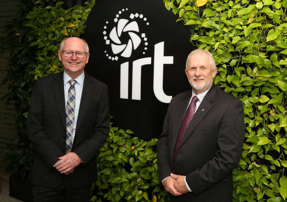 Tapping into experience: Mike Halloran and Michael Bassingthwaighte at IRT Group's head office in Market Street, Wollongong. Picture: Greg Ellis.