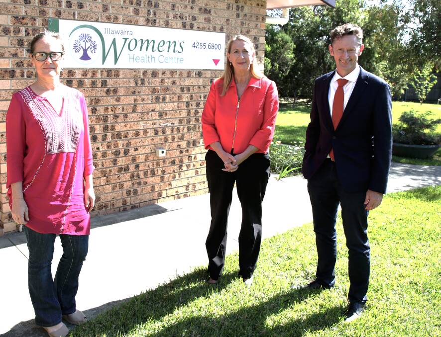 Call for Government support: Sally Stevenson, Sharon Bird and Stephen Jones at the Illawarra Women's Health Centre. Picture: Greg Ellis. 