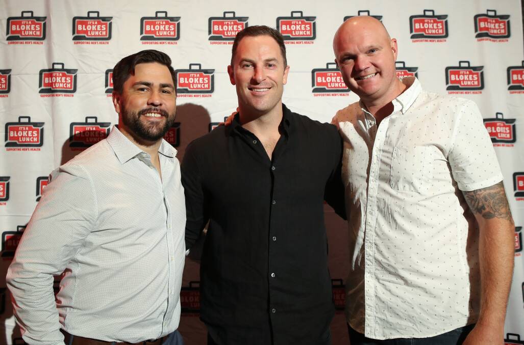 Celebrity guests: Jamie Soward, Sasha Mielczarek and Doug Bollinger were among the panelists for the second annual men's health lunch. Pictures: Adam McLean.

