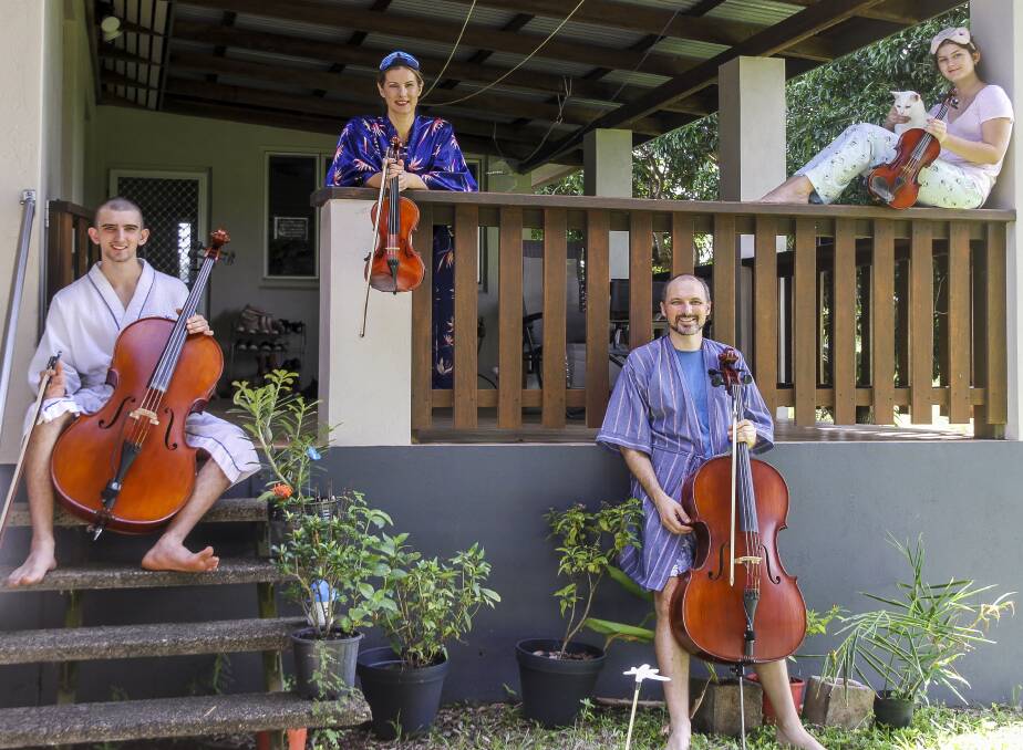 COVID concert: The String Family invite you into their home daily online for a lounge room PJ session. 