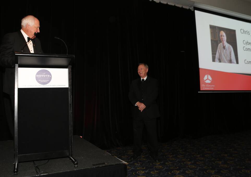 More acknowledgment: After hearing about Geoff Phillips anniversary The Illawarra Connection president Roger Summerill acknowledged it at TIC's first networking dinner of the year at the Novotel Wollongong Northbeach last Tuesday. Picture: Greg Ellis.
