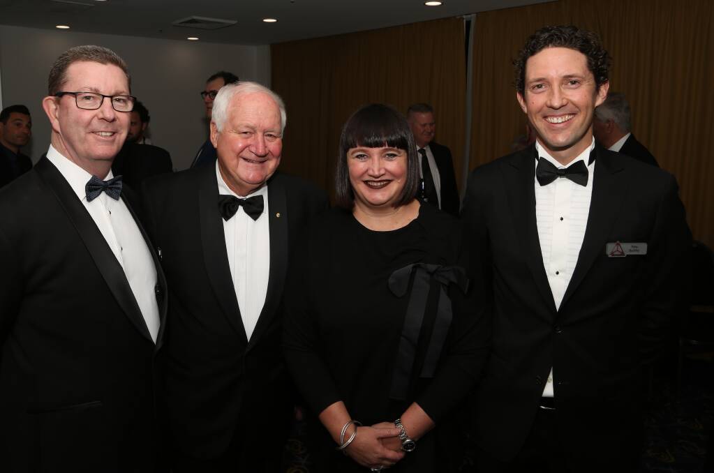 Changing of the guard: Graham Lancaster, Roger Summerill, Canterbury Bankstown Bulldogs CEO Raelene Castle and Peter Buckley at Tuesday night's Illawarra 
Connection dinner. Picture: Greg Ellis.

