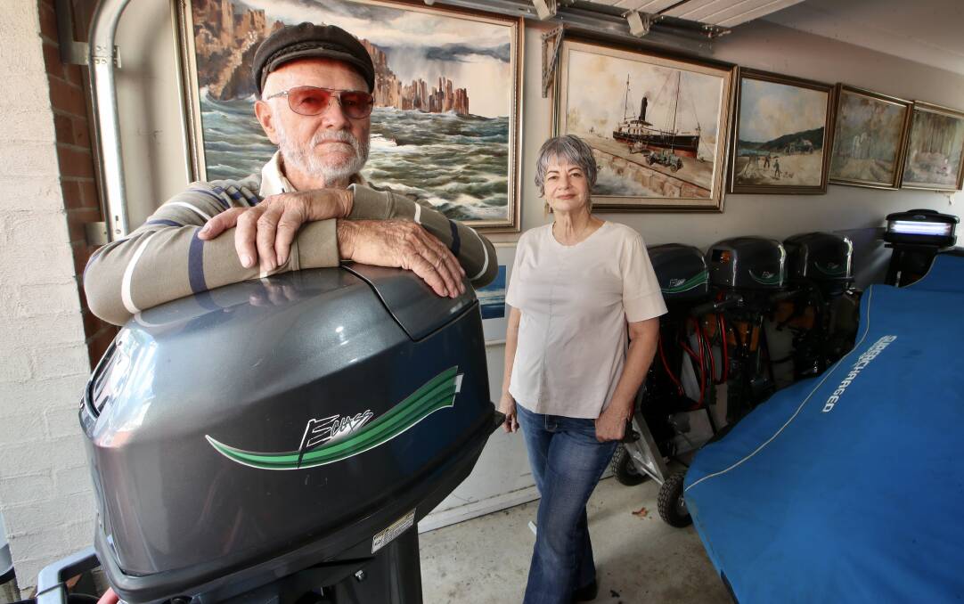 Eco-friendly boating: Ron Kelly and Lynelle Johnson with one of the electric outboards being made in Kiama by Mr Kelly for E Class Outboards. Picture: Sylvia Liber.