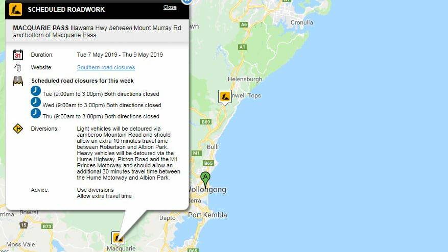 Macquarie Pass closed between 9am and 3pm
