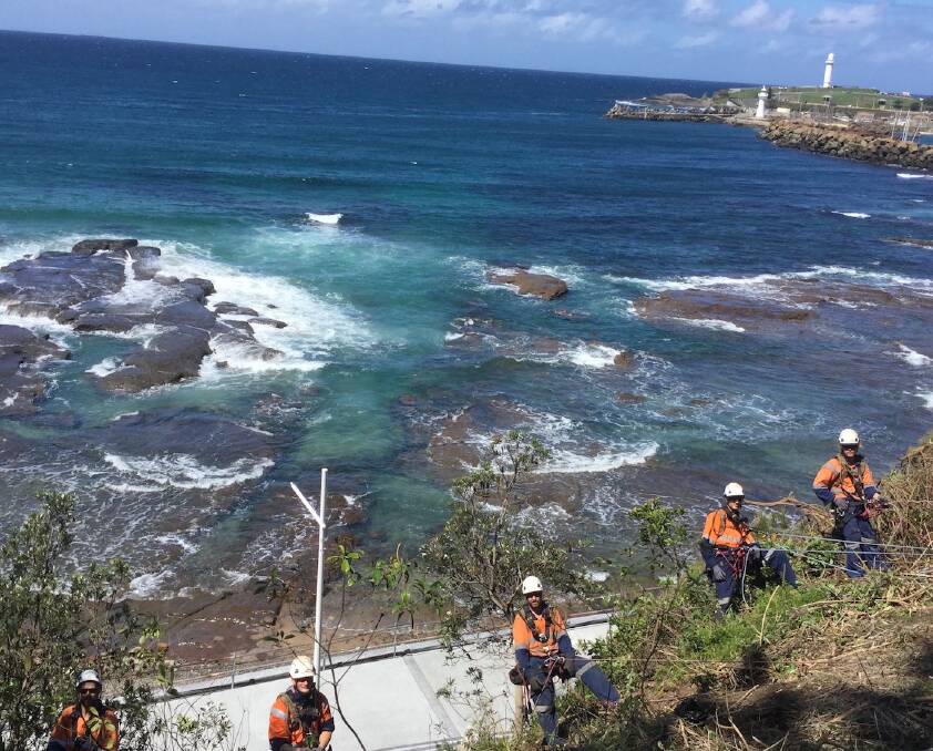 Work with a view: Jobs are being created on regenerating the sea cliffs above the soon to reopen Wollongong tramway.
