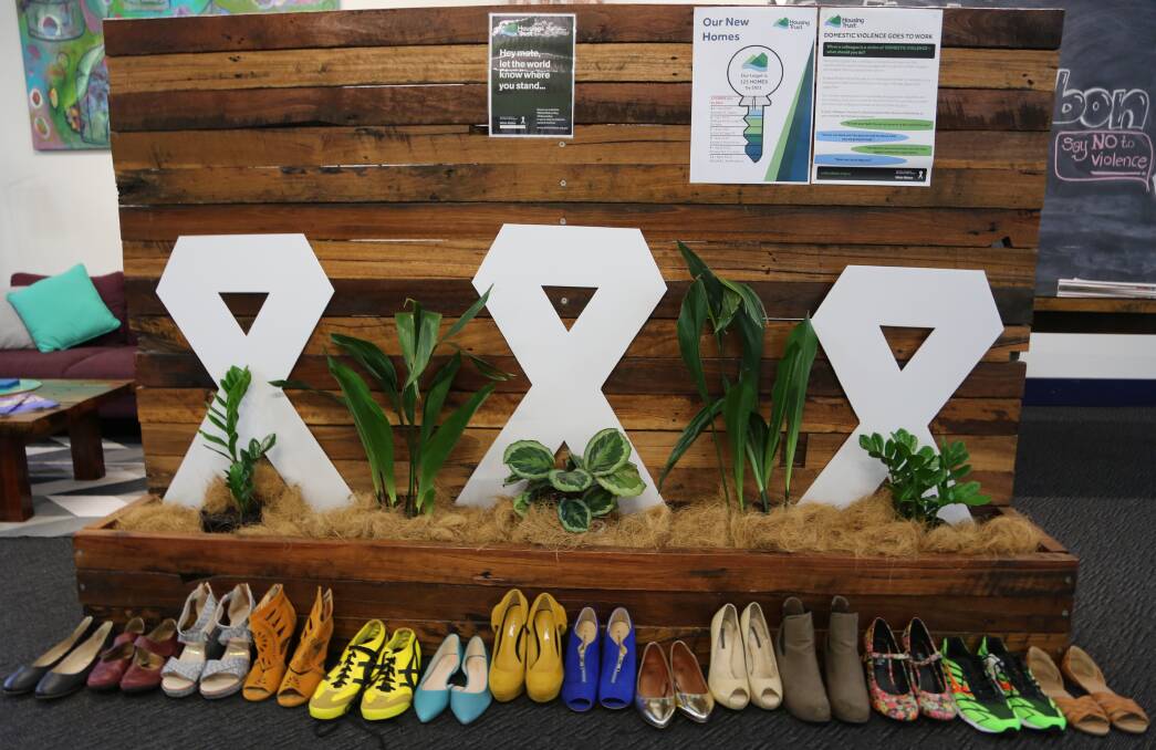 Moving tribute: Pairs of shoes will be laid out like this on Friday morning in Wollongong to remember every life lost to domestic violence in the last year. Picture: Greg Ellis.

