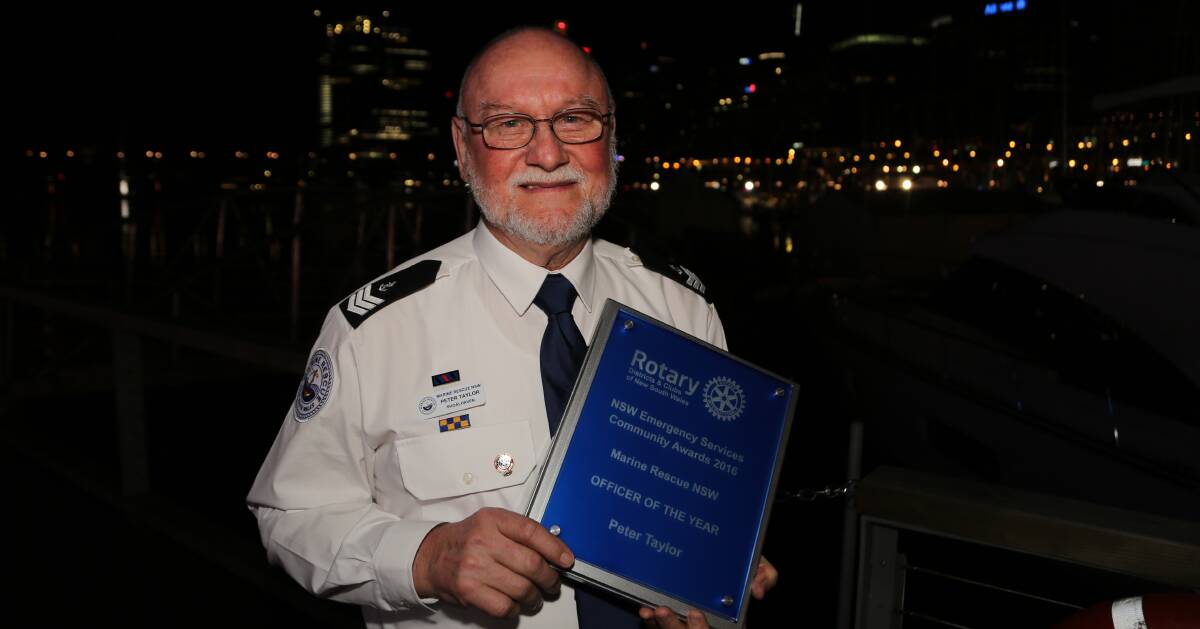 Unsing heroes: Dr Peter Taylor at Darling Harbour after being named Marine Rescue NSW  Officer of the Year. Picture: Greg Ellis.
