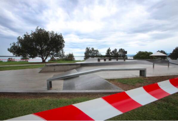 File pic: The skate park at Berkeley when it was cordoned-off by Wollongong City Ccuncil in March 2020. Picture: Sylvia Liber