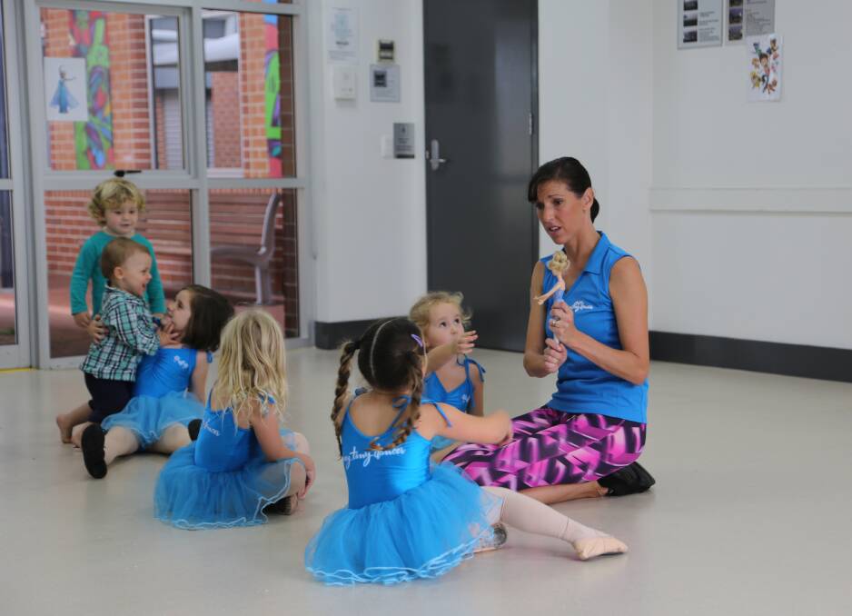 Learning and having fun: Stephanie Perrett and some of her My Tiny Dancer students. Picture: Greg Ellis.
