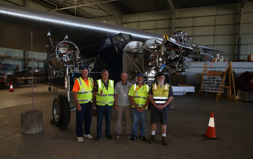 Some of the HARS volunteers who regularly work on the aircraft: Richard Webb, Alex Brown, James Thurstan, Brian van Dragt and Alan Costigan. Picture: Greg Ellis.
