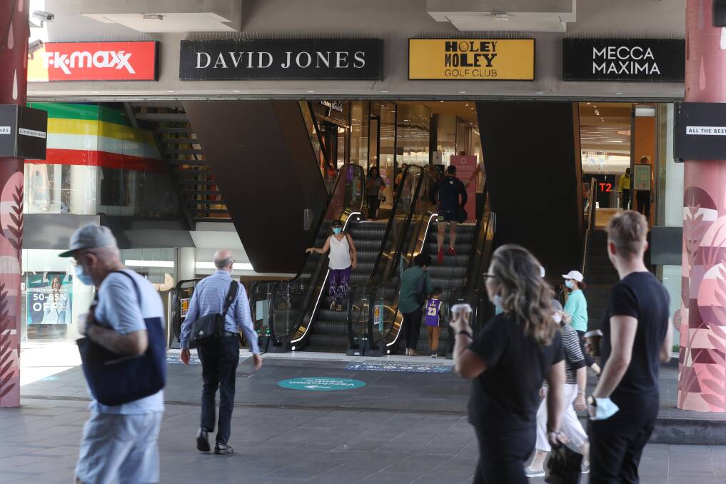 Gradual return: Crown Street Mall in Wollongong is starting to get busier with hairdressers and retail outlets that were closed during lockdown attracting the most customers. Picture: Robert Peet.