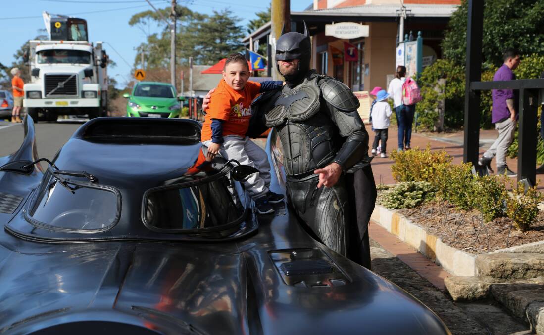 Super fan: Leo Lagana asked his favourite Superhero Batman to return during his surprise 18th birthday celebration visit to Jamberoo Hotel in July. Picture: Greg Ellis.
