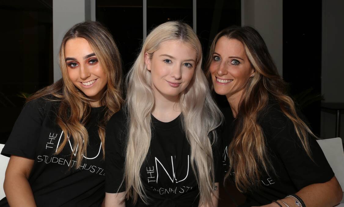 Influencers: Chloe Ephron, Ebony Austin and Lauren Kayle at the Novotel where the NU Student Hustle will be first launched in Australia on October 13. Picture: Greg Ellis.

