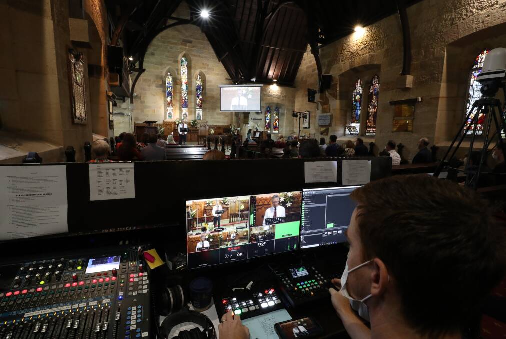 COVID safe Christmas services: Live streaming being done from St Michael's Cathedral in Wollongong at 9.15am on Christmas Day. Picture: Robert Peet.