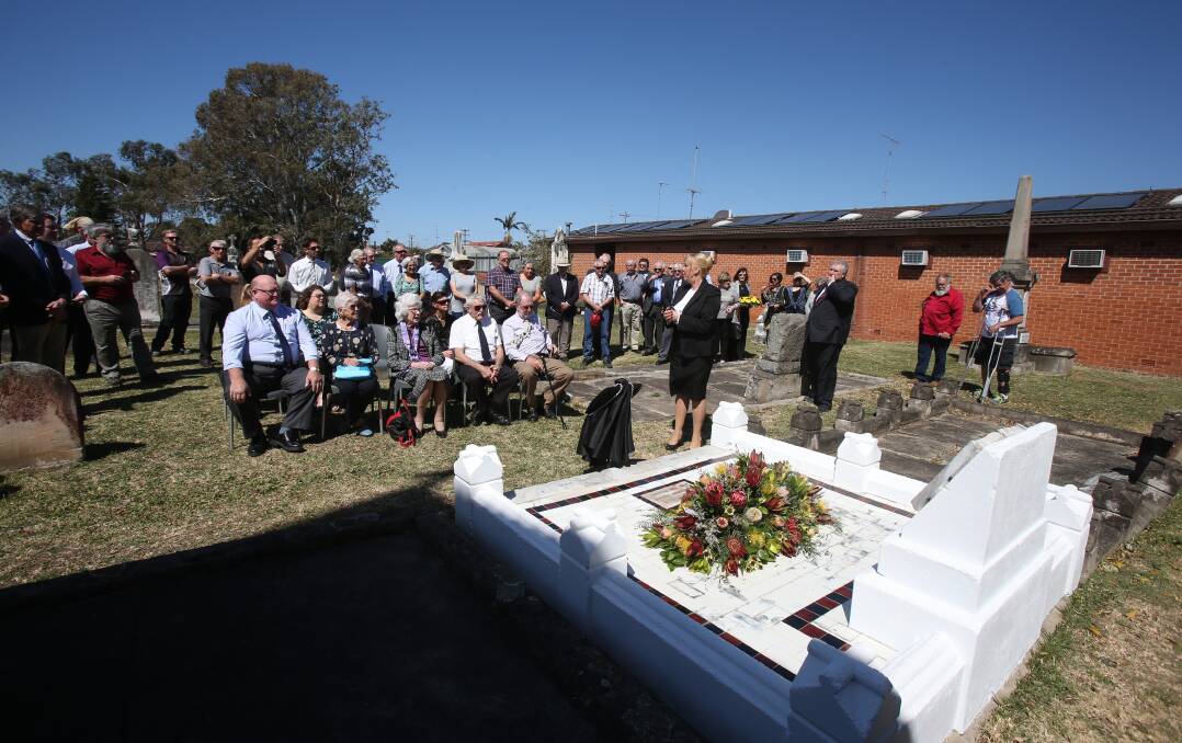 Local pioneer: Some of the crowd gathered for the unveiling of the restored William Beach Memorial at St Luke’s Brownsville. Picture: Robert Peet.
