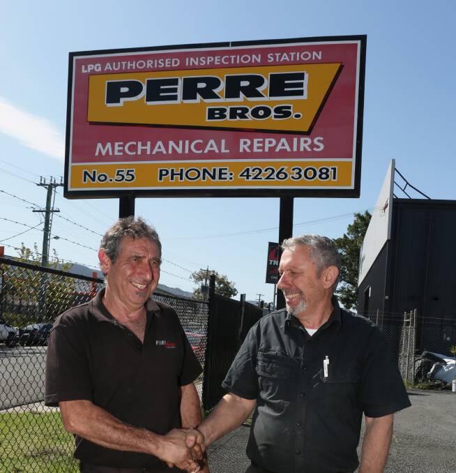 End of an era: Angelo and Frank Perre say farewell to the Perre Bros Mechanical and Brake Smart business after more than 40 years. Picture: Greg Ellis.
