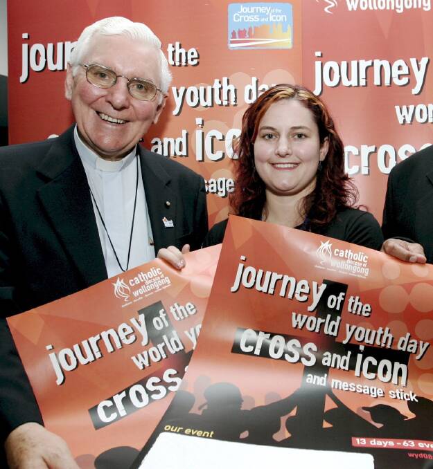 Focus on youth: Bishop Peter Ingham and Christy Honeysett prepare for the Journey of the Cross through the Wollongong diocese leading up to World Youth Day.

