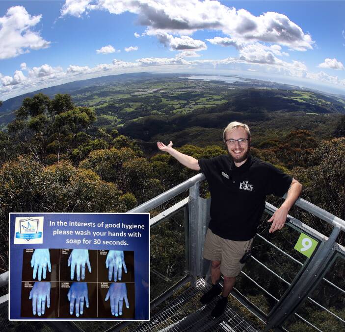 Illawarra back yard open for tourism business: Illawarra Fly Treetop Walk attraction manager Andrew Zentrich reveals how precautions have been taken against coronavirus. Picture: Robert Peet.
