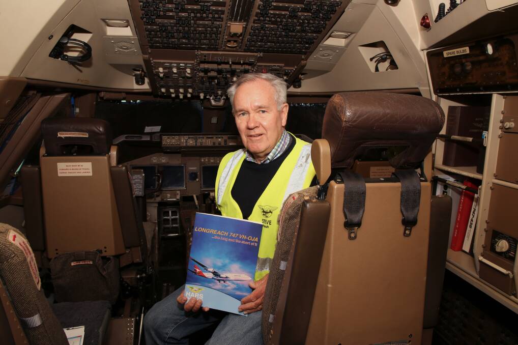 Recounting history: HARS enthusiast Steve Heesh inside the cockpit of the Being 747 they made the historic non stop flight from London to Sydney 30 years ago. 