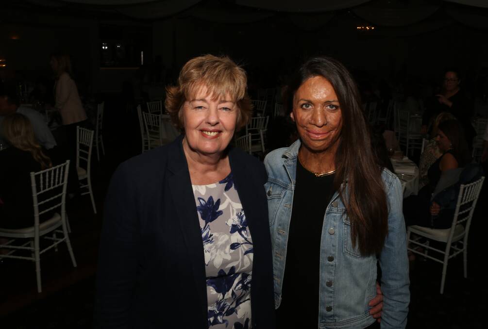 Turia Pitt and Glenda Papac at the IWIB networking lunch at Villa D'Oro. Picture: Greg Ellis.
