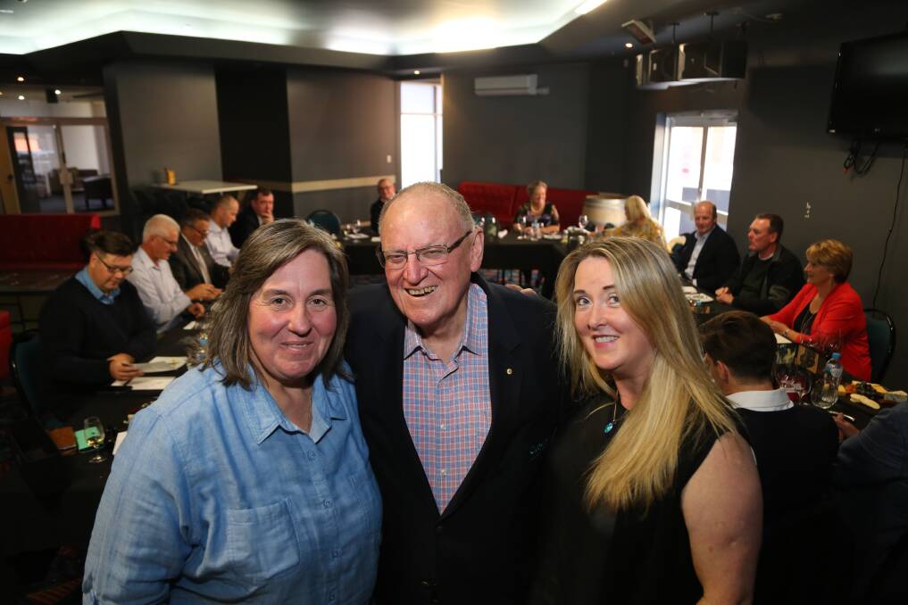 Fine food and wine: Jane Ferrari, Peter Newell and Sharon Arrow at a Yalumba and Samuel Smith & Son wine lunch at The Steelers Club on Thursday. Picture: Greg Ellis.


