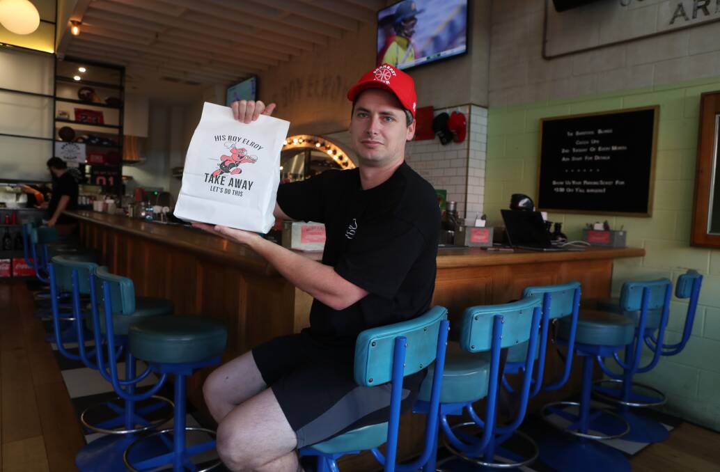 Men talk health: Bar Stool Brothers goes takeaway along with many food orders for Lachlan Stevens at His Boy Elroy. Picture: Robert Peet. 