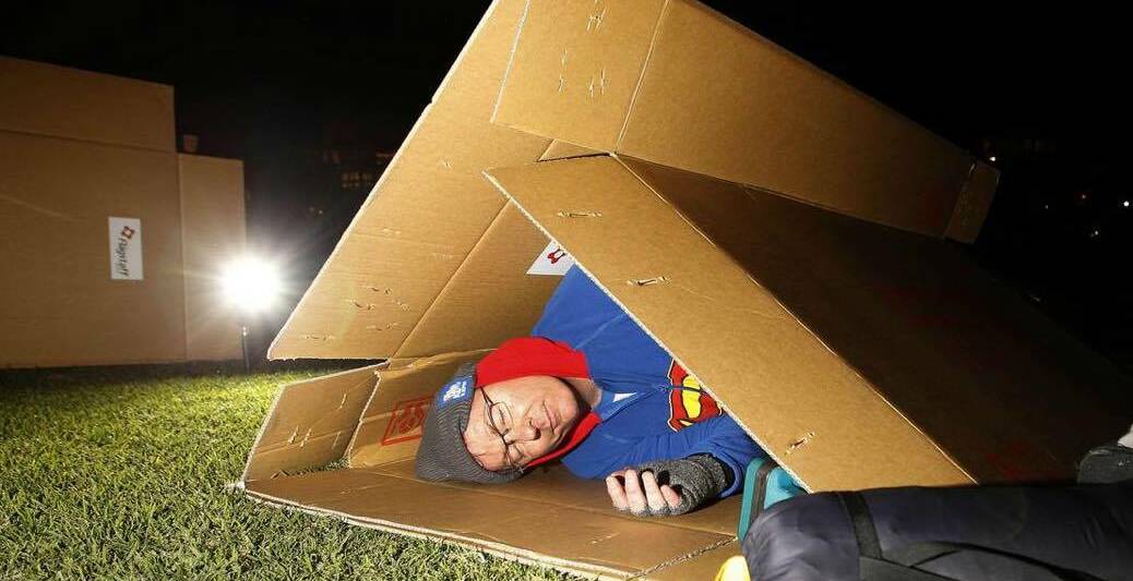Super sleeper: Graham Lancaster has been a super hero fundraiser for Vinnies CEO Sleepout for the last eight years and almost raised $25,00 in the process. 
