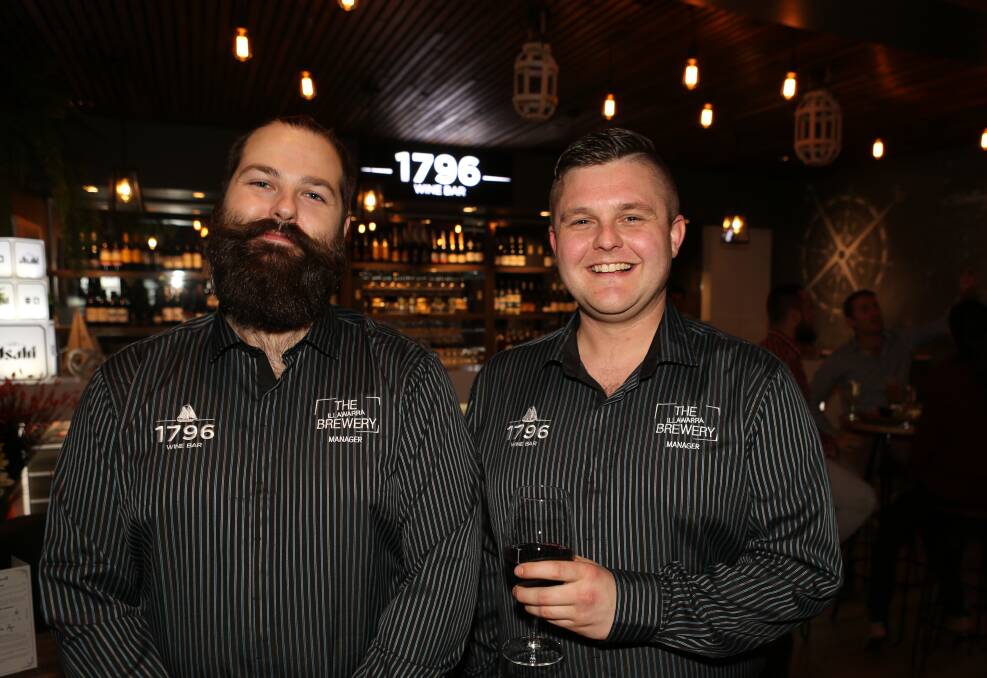 Grand opening: Zac Gordon and Mitch Bathis welcomes guests to the first night at the new look 1796 Wine Bar. Picture: Greg Ellis