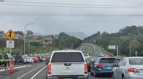 Heavy traffic heading north on the Princes Motorway between Yallah and Dapto mid Sunday afternoon.