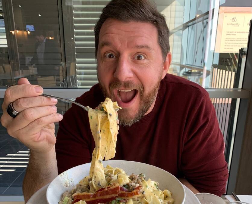 Best club food in NSW: Celebrity chef Manu Feildel trying the award-winning carbonara tartufata at The Fraternity Club in Fairy Meadow. Picture: Michelle Rumery.
