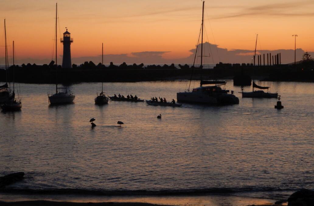 Paddlers and pelicans, taken at Wollongong harbour on October 9 by Hans Haverkamp.