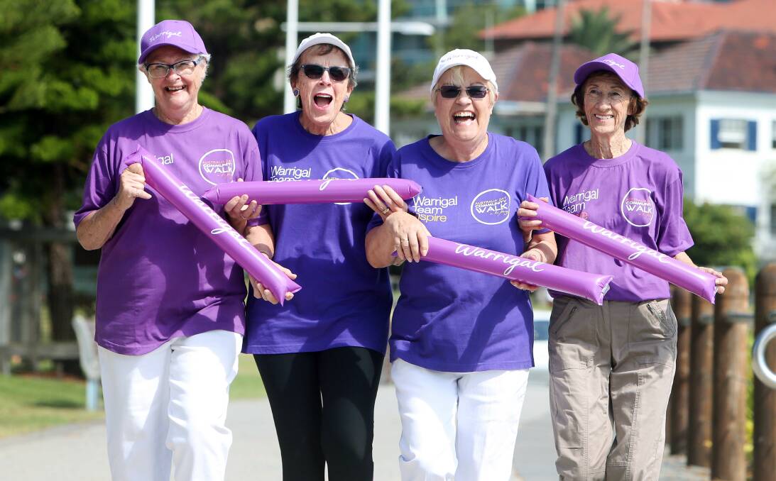 TAKING IT IN THEIR STRIDE: Getting ready for Warrigal's Australia Day Community Walk is Rose Fairley, Jan Francis, Lilian Bates and Gwen Turner. Picture: Sylvia Liber. 