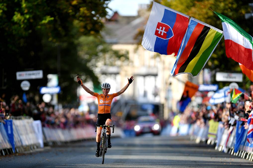 CENTRESTAGE: Annemiek Van Vleuten, of The Netherlands, winning the women's road race at the 2019 world championships in Yorkshire. Picture: Getty Images.