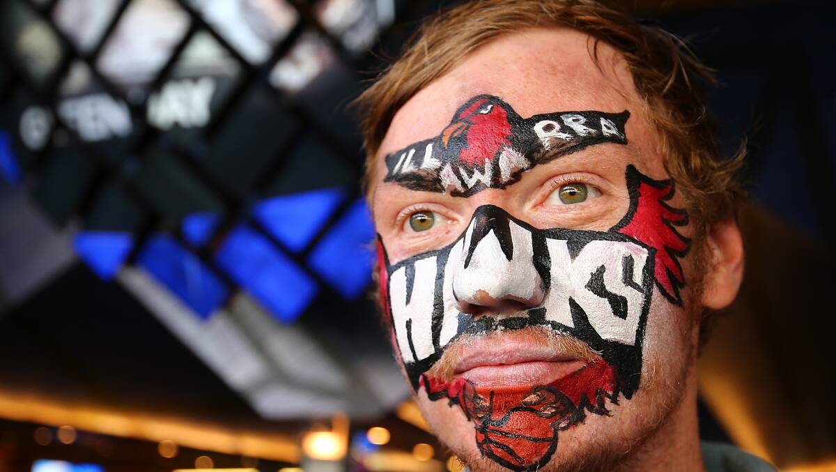 A committed Illawarra Hawks fan in Perth ahead of the game one loss to the Wildcats on Sunday night. Picture: Paul Kane, Getty Images.