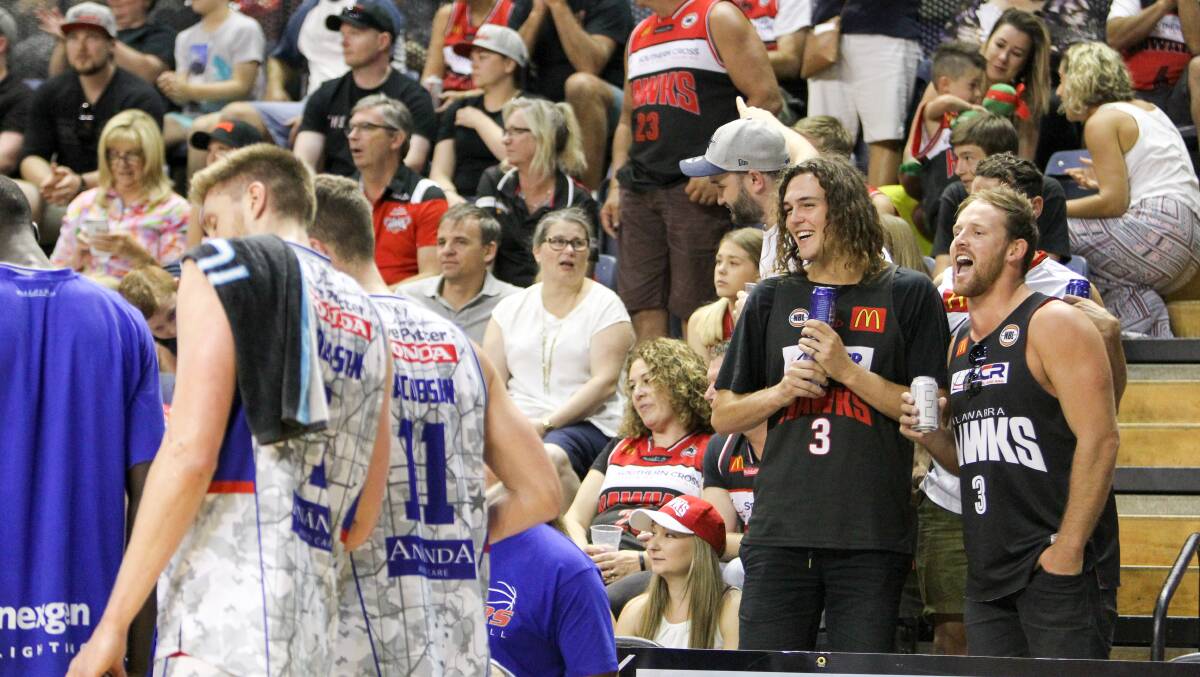 WARM WELCOME: Illawarra Hawks fans give their regards to the Adelaide 36ers during last week's semi final  at the WEC. Picture: Adam McLean.