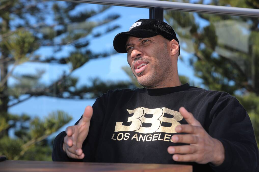 LaVar Ball at the Novotel on Friday during an interview with Mercury editor Julian O'Brien filmed for the Ball in the Family reality show. Picture: Robert Peet. 