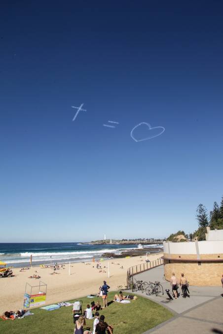 CLEAR MESSAGE: The sky writing over Wollongong on Good Friday was part of the Hillsong Church's Cross Equals Love campaign to reinforce the true meaning of Easter. Picture: Georgia Matts