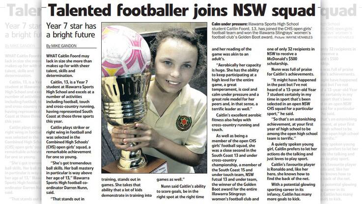 PAPER DEBUT: Caitlin Foord's first major appearance in the Illawarra Mercury in junior sport in 2007. 
