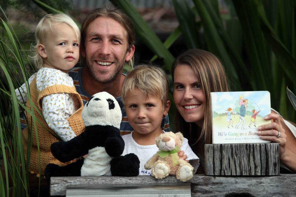BEAR-LED RECOVERY: Bulli residents Fleur Trollope, Mitch Trollope, Harry Trollope and Clare Trollope with their family teddy bears. Pictures: Robert Peet.