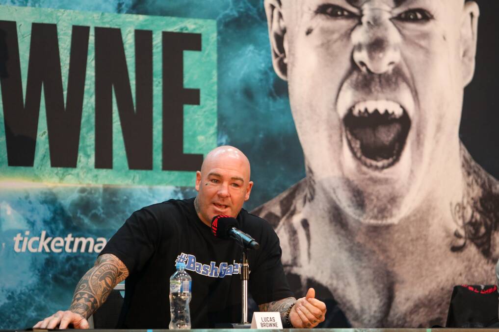 BIG DADDY: Lucas Browne at the announcement in Wollongong recently of his fight against NRL great Paul Gallen. Picture: Adam McLean. 