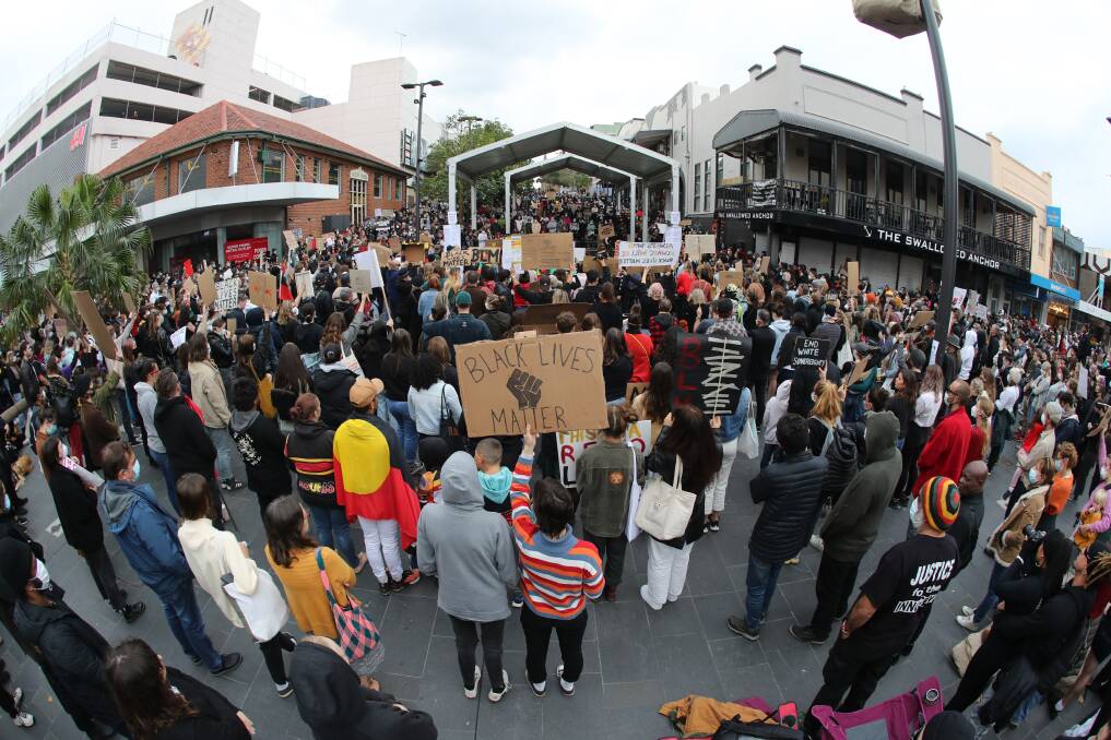 The scene of Sunday's Black Lives Matter protest in Wollongong. Picture: Robert Peet.