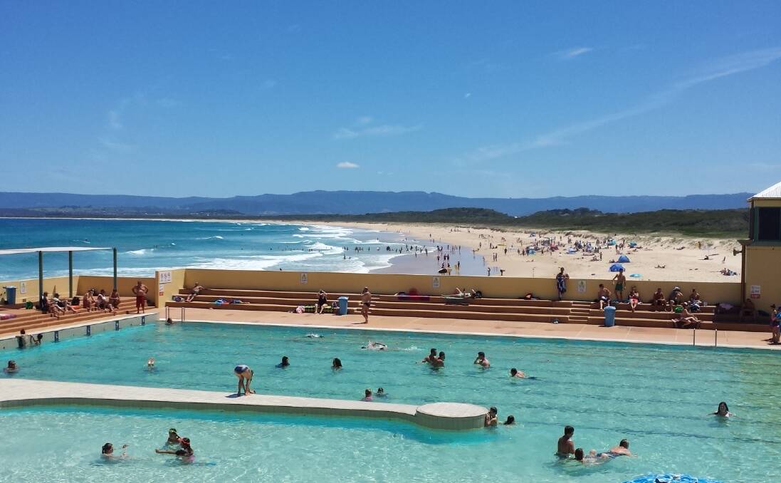 The scene overlooking the Port Kembla beach and Olympic pool on a magic day. Picture: Kellie O'Brien.