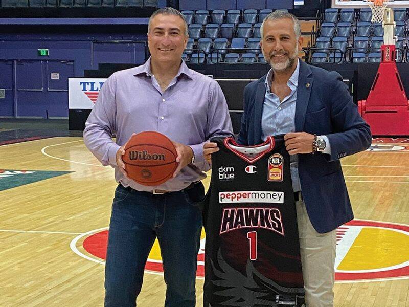 Pepper Moneys Australian and New Zealand CEO, Mario Rehayem with Hawks' president Dorry Kordahi. 