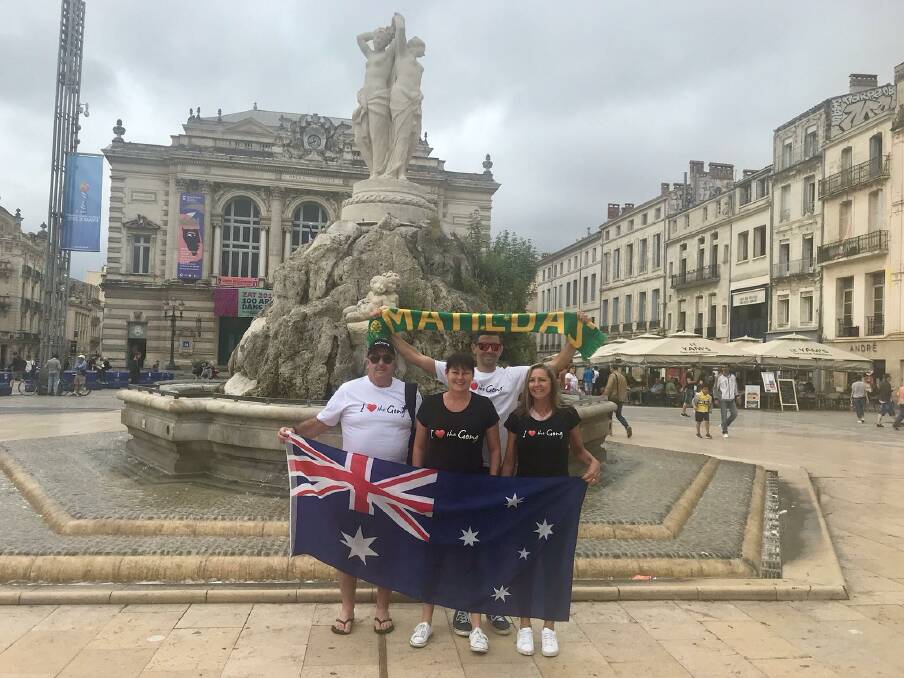 MONUMENTAL: Simone Foord (centre) and friends in the main square of Monpellier in France ahead of the Matildas World Cup clash last week. 