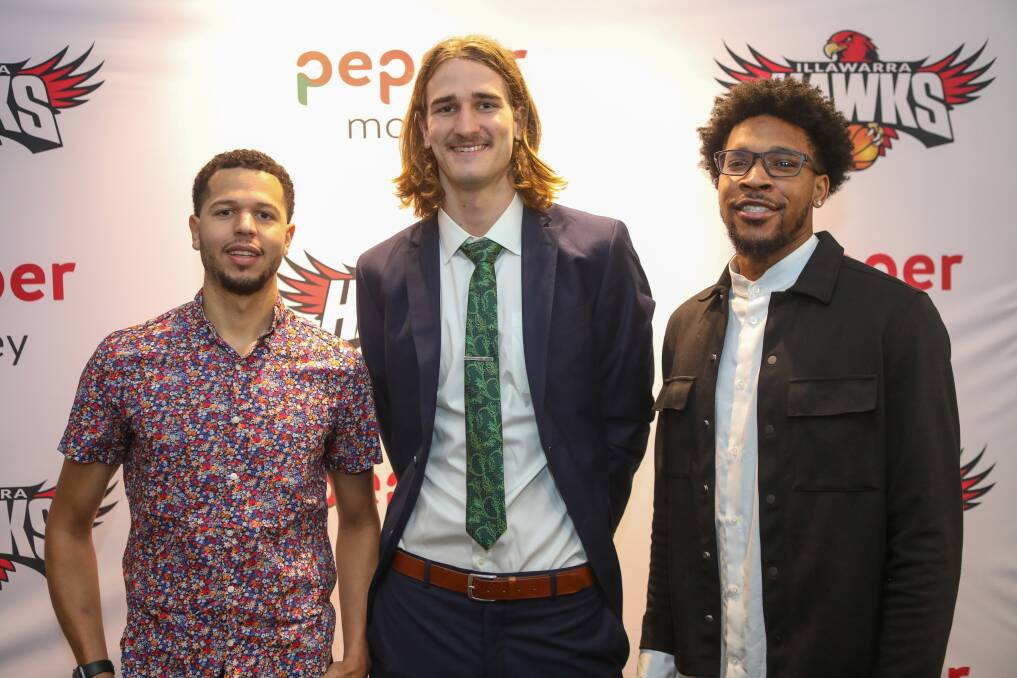 TRIO OF STARS: Hawks players Tyler Harvey, Sam Froling and Justin Simon who were all recognised with both club and NBL honours on the night. Picture: Adam McLean. 