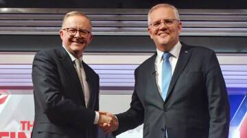 Scott Morrison and Anthony Albanese shake hands at one of the leaders' debates. Picture: AAP